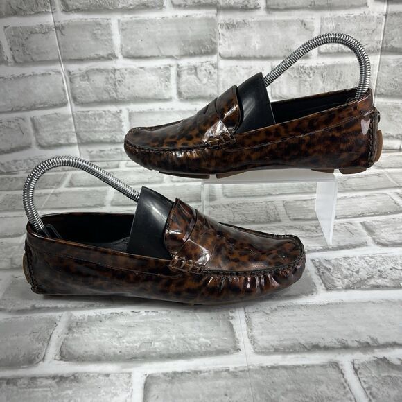 Cole Haan Women's Size 7.5 Moccasin Patent Leather Leopard Driving Penny Loafer - Picture 1 of 12